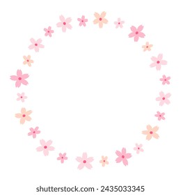 Cherry blossom flowers round frame template on white background.