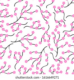 Cherry blossom flowers seamless pattern. Sakura texture. Vector illustration.