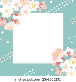 Cherry Blossom Frame Background | Spring Decoration Design Template ( Vector Material Card Square Copy Space )