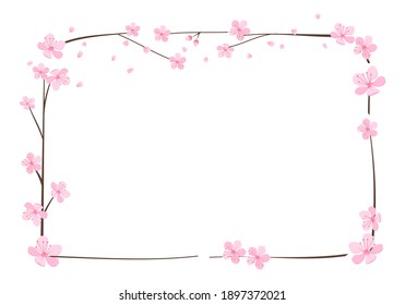 Cherry blossom frame border with copy space white background vector illustration.