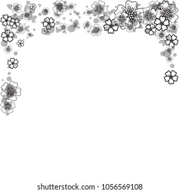 Cherry blossom frame or border isolated on white. Black and white outline. Coloring book