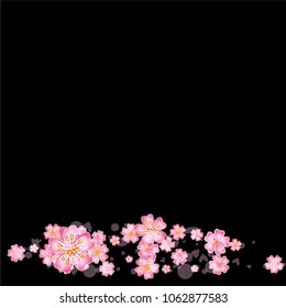 Cherry blossom frame or border isolated on black