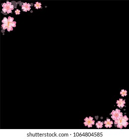 Cherry blossom frame or border isolated on black