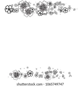 Cherry blossom frame or border isolated on white. Black and white outline. Coloring book