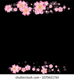 Cherry blossom frame or border isolated on black