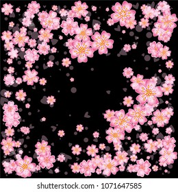 Cherry blossom frame or border isolated on black