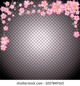 Cherry blossom frame or border on transparent background