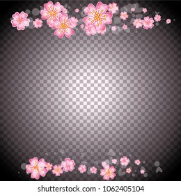 Cherry blossom frame or border on transparent background