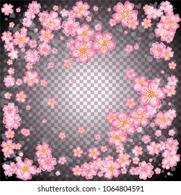 Cherry blossom frame or border on transparent background