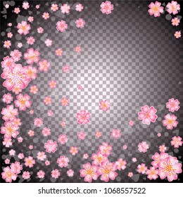 Cherry blossom frame or border on transparent background