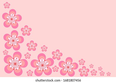 Cherry blossom frame with copy space or space for design or text. Frame with springtime and flowers concept. Vector illustration in trendy flat and Japanese style