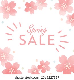 Cherry Blossom Frame Design for Spring Sale | Promotional Illustration with Pink Flowers in Watercolor Style