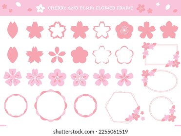 Cherry blossom frame illustration set. Spring Decoration. Cherry blossom japanese sakura