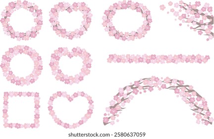 Cherry blossom frame illustration set