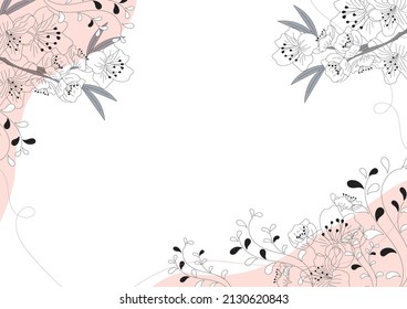 Cherry blossom frame on white background