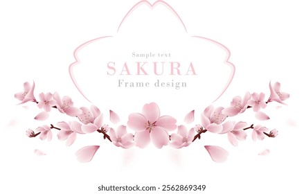 Cherry blossom frame series-02 | Realistic vector illustration of spring cherry blossoms("SAKURA" translation=cherry blossoms)