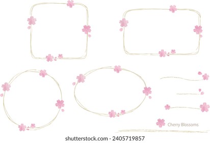 Cherry blossom frame with watercolor paint texture, vector illustration