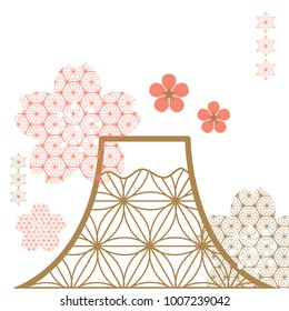 Cherry blossom and Fuji mountain with 
 flower elements background. Japanese pattern vector.