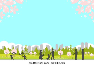 cherry blossom garden and family