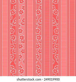 Cherry blossom geometric striped seamless pattern in red and white, vector