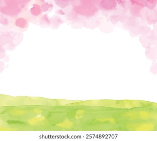 Cherry blossom and green watercolor background frame