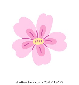 Cherry Blossom hand drawn pink flower. Vector illustration of sakura in flat style. Beautiful spring blooming. Japanese Hanami symbol