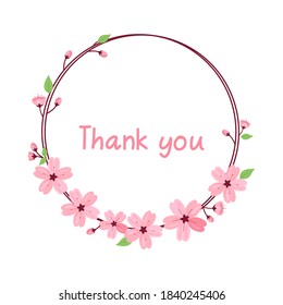 Cherry blossom with hand writing on white background vector illustration. Sakura Japanese flower.