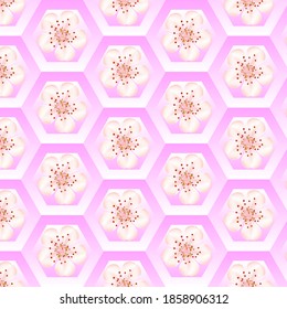 Cherry blossom in hexagons, pattern, vector illustration