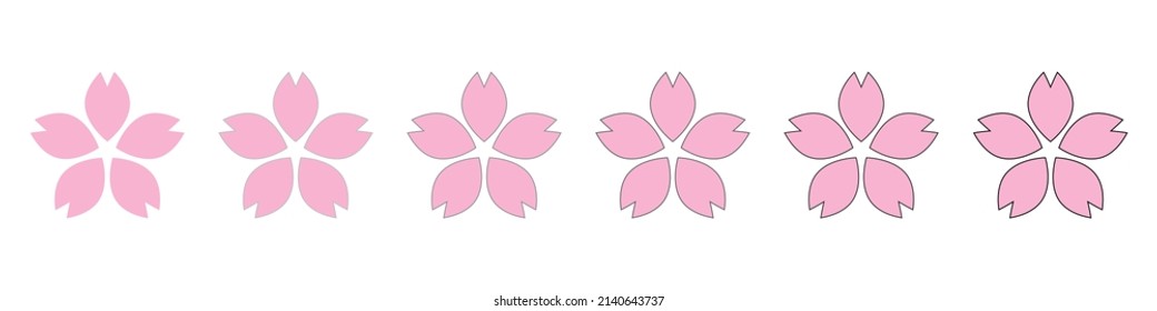 Cherry blossom icon set with different border thickness. Vector.
