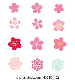 Cherry Blossom Icon Set. Flowers Vector Set.