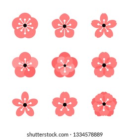Cherry blossom icon set. Sakura flowers. Vector illustration in flat style.