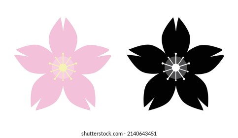 Icono de flor de cerezo y silueta. Vector.