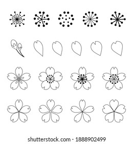 Kirschblüte Symbol. Vektorgrafik-Set. Line Art.