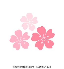 Cherry Blossom Icons On White Background Vector Illustration. Sakura Flower Cartoon.