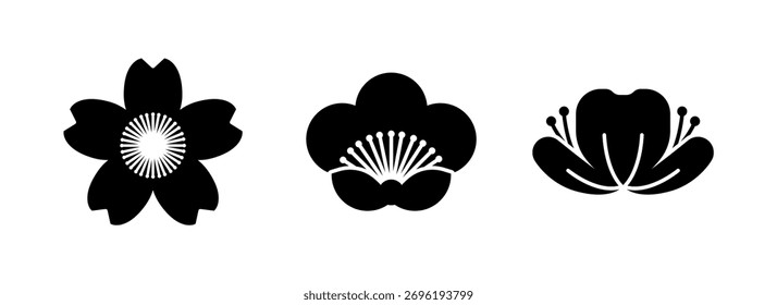 Cherry blossom icons vector on white background