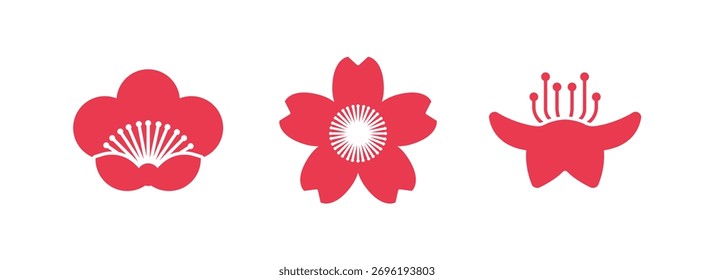 Cherry blossom icons vector on white background