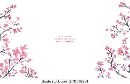 
Ilustración de flor de cerezo. Fondo de primavera con flores de cerezo de acuarela. Ilustración vectorial de flor de cerezo. Marco de flor de cerezo de primavera.