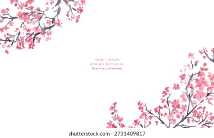 
Ilustración de flor de cerezo. Fondo de primavera con flores de cerezo de acuarela. Ilustración vectorial de flor de cerezo. Marco de flor de cerezo de primavera.