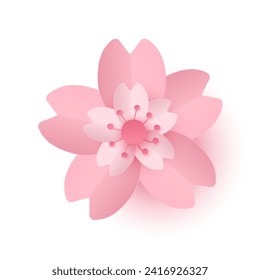 Cherry blossom isolated on white background. Flower blossom sakura. Paper cut and craft style illustration