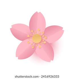 Cherry blossom isolated on white background. Flower blossom sakura. Paper cut and craft style illustration