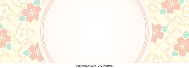 Fondo de patrón japonés de flor de cerezo con marco circular