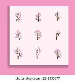 Cherry blossom Japanese sakura vector icon set.