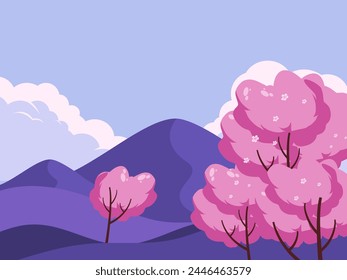 Fondo de ilustración plana de paisaje de cerezo