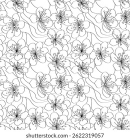 Cherry blossom line art design Seamless pattern for decorating fashion designs, fabrics, wallpapers and prints all on a white background