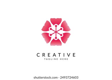 Cherry blossom logo design vector icon illustration. Cherry flower logo