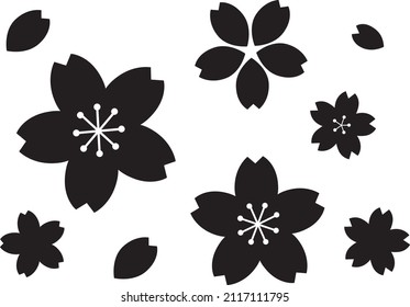 Cherry blossom motif set silhouette