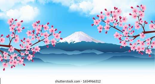 Cherry Blossom Mt. Fuji Spring Background