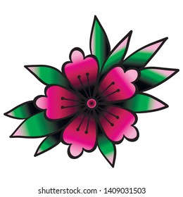 Cherry blossom. Oldschool traditional tattoo element. Vector clipart.Good for printing stickers and transfer tattoos. back to school theme.