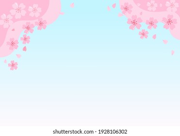 Cherry blossom on blue sky background vector illustration. Sakura Japanese flower.
