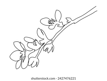 Cherry blossom one line drawing vector illustration.
